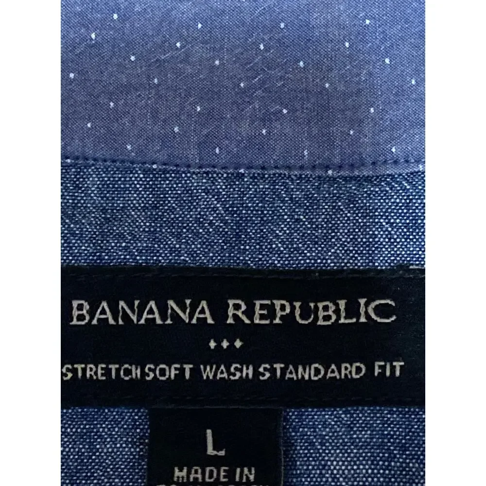 Banana Republic Stretch Soft Wash Standard Fit Blue Button Down Shirt Top Size L